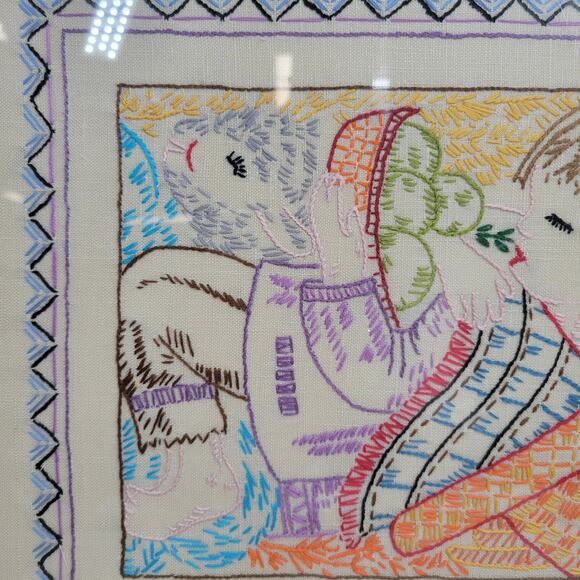 VINTAGE Finished Embroidery Religious Childrens Praying Kneeled Down Framed - Picture 9 of 16